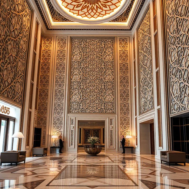 CNC decorative panels in hotel lobby UAE