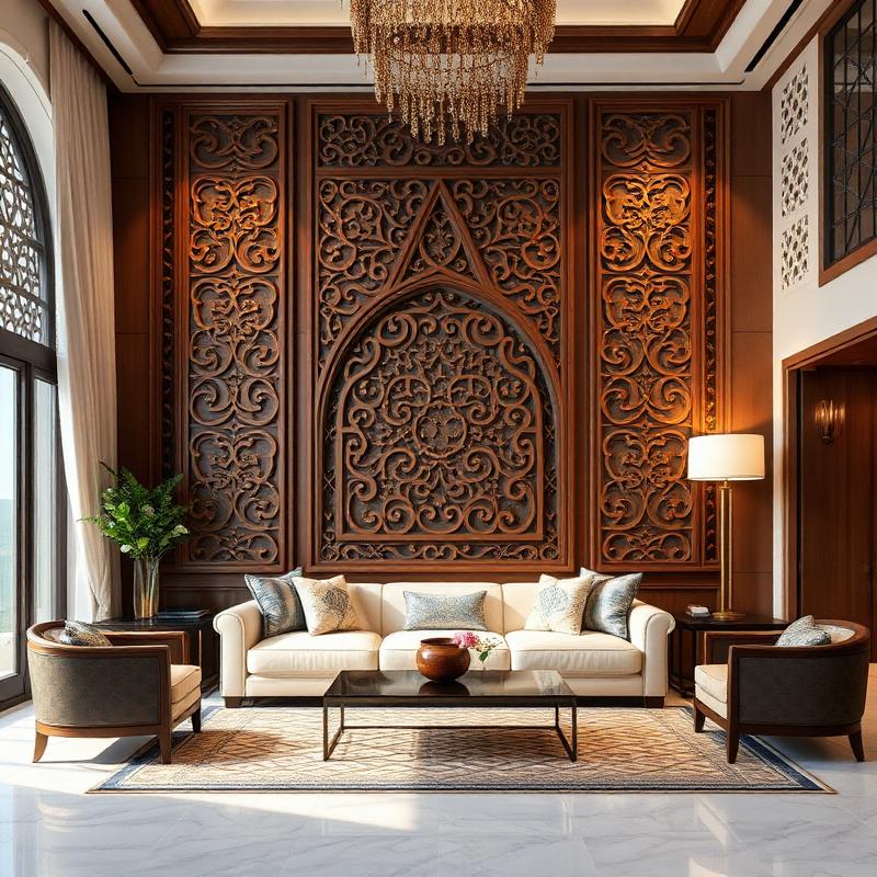 CNC cut wall panels in luxury living room Dubai